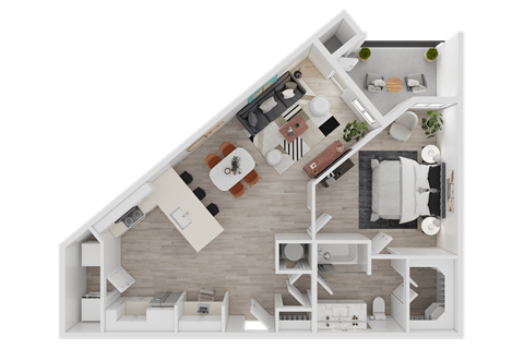 Floor plan for 1 bed, 1 bath, 871 sqft